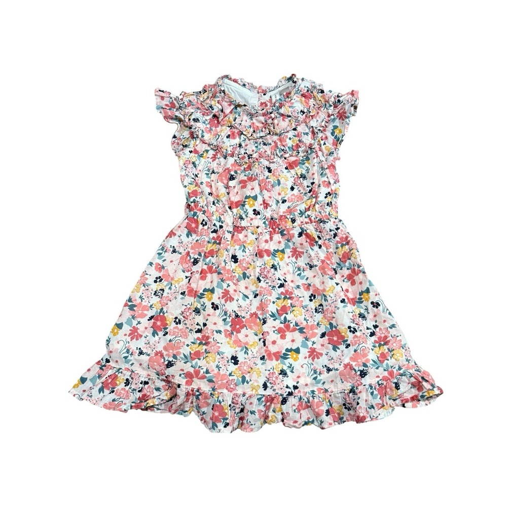 Janie & Jack Size 4 Toddler Girl Pink Multicolor Floral‎ Dress Ruffle Summer